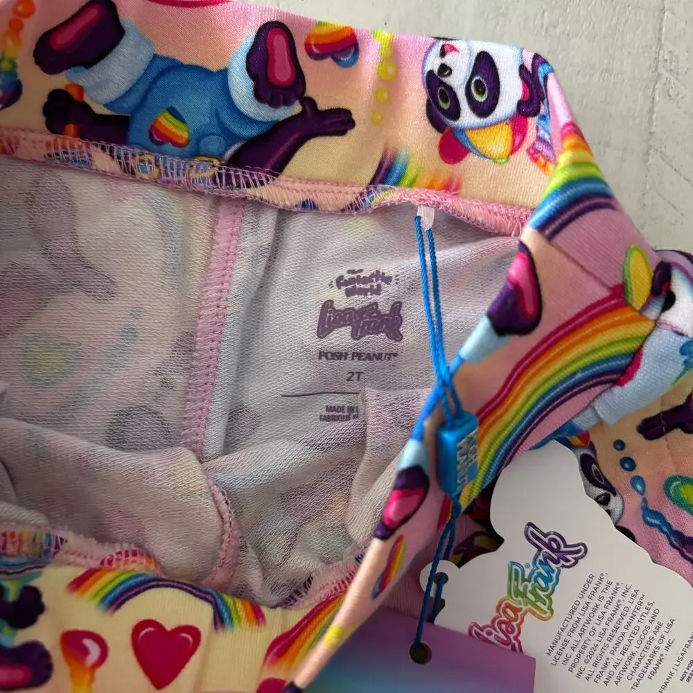 NWT Posh Peanut Lisa Frank Painter Panda French Terry Joggers SZ 2T 90s Rainbow